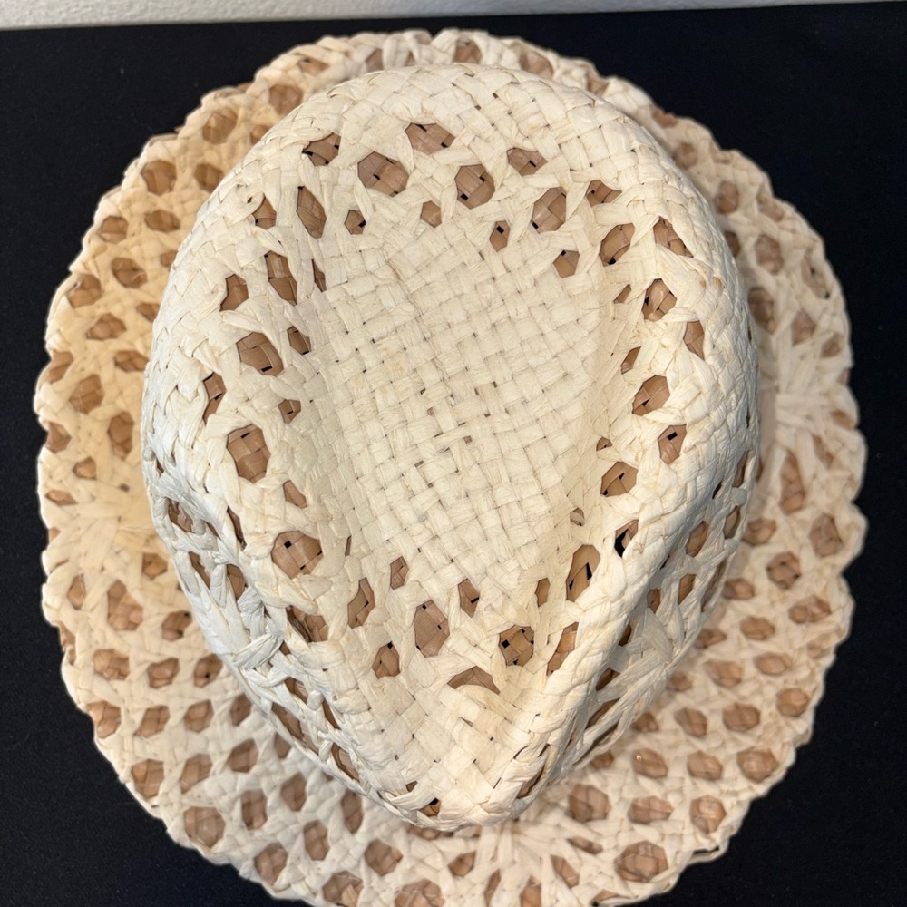 New York & Company Vintage Woven Straw Fedora Hat with Tan Band One Size - Picture 7 of 8